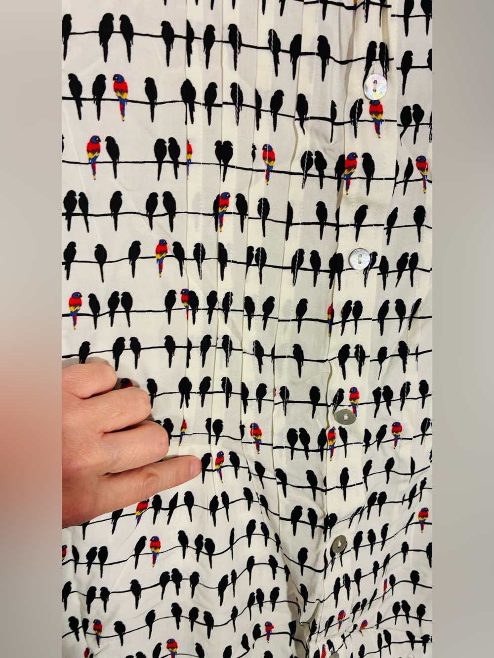Jane And Delancey Bird on Wire Print Roll Tab Button Front Blouse Ivory Size 2X - Picture 4 of 10